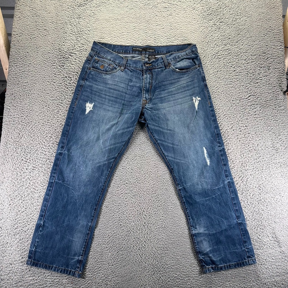 Vintage Rocawear Jeans Mens 38x30 Blue Cotton Denim Straight Baggy Classic Faded